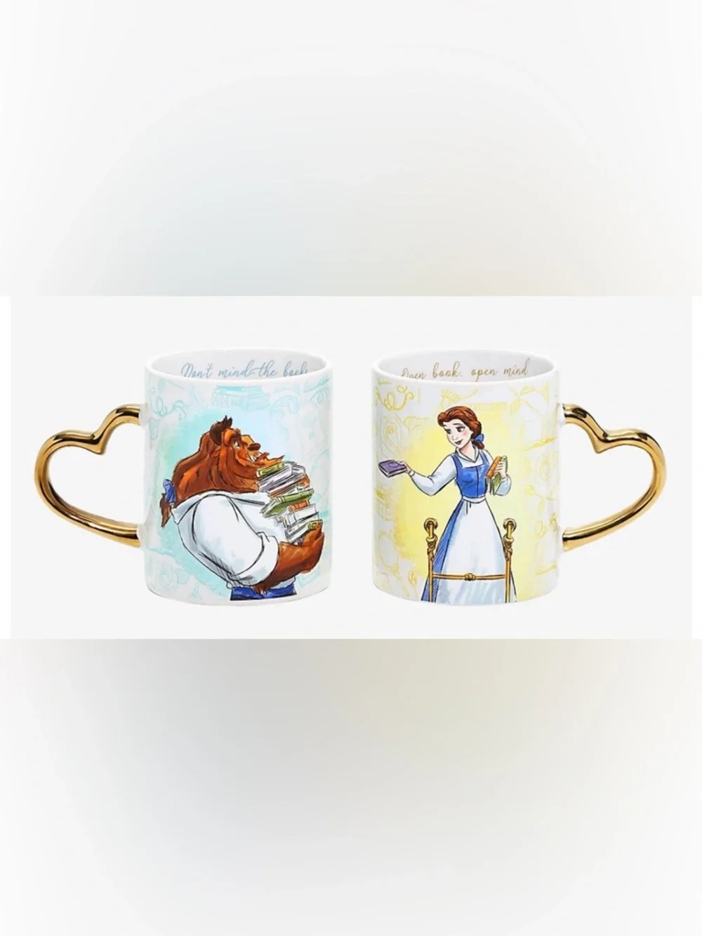 Disney Beauty and the Beast Heart Handle 14oz. Mug Set, NEW IN BOX